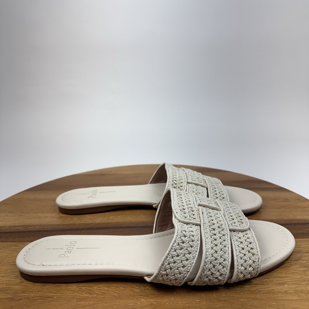 New NWOB Womens Linea Paolo Ivory Woven Strappy Slip On Sandals Slides Size 9 M